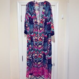 TORRID Kimono, Floral Multicolor Maxi size 1X EUC GORGEOUS